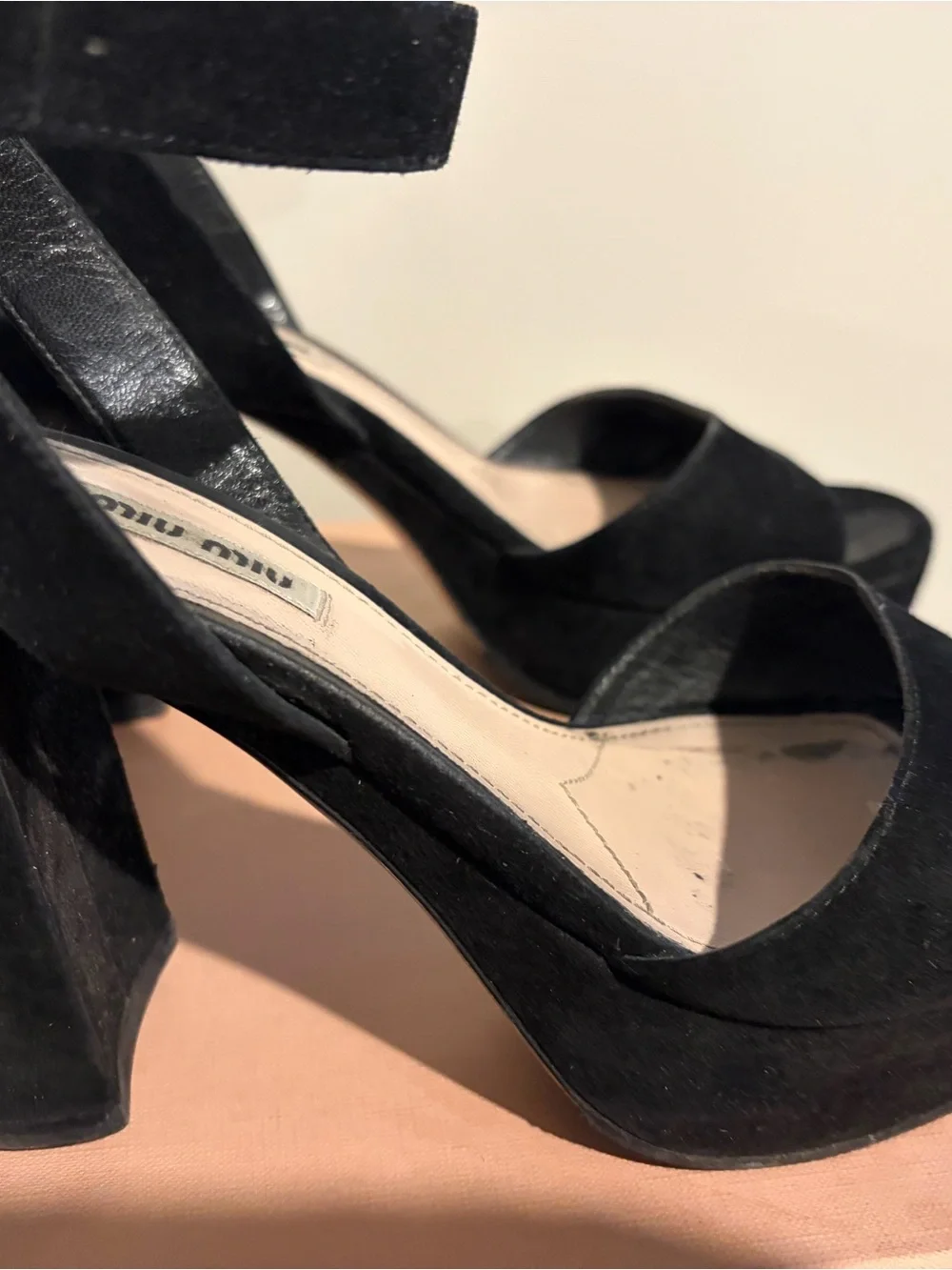Miu Miu Black Suede Platform Ankle-Strap Sandals size 9/39